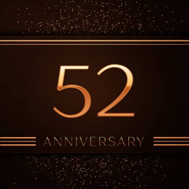 Gerçekçi elli iki yıl yıldönümü kutlama logo. Golden numaraları ve kahverengi zemin üzerine altın konfeti. Doğum günü partin için renkli vektör şablon öğeleri