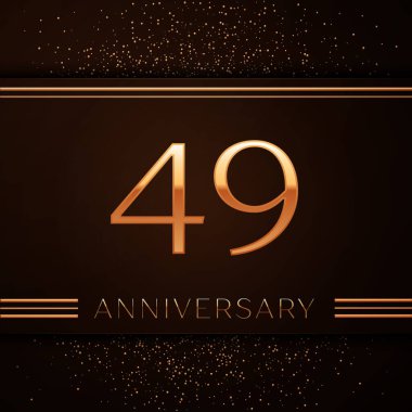 Gerçekçi kırk dokuz yıl yıldönümü kutlama logo. Golden numaraları ve kahverengi zemin üzerine altın konfeti. Doğum günü partin için renkli vektör şablon öğeleri