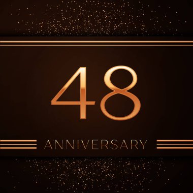 Gerçekçi kırk sekiz yıl yıldönümü kutlama logo. Golden numaraları ve kahverengi zemin üzerine altın konfeti. Doğum günü partin için renkli vektör şablon öğeleri