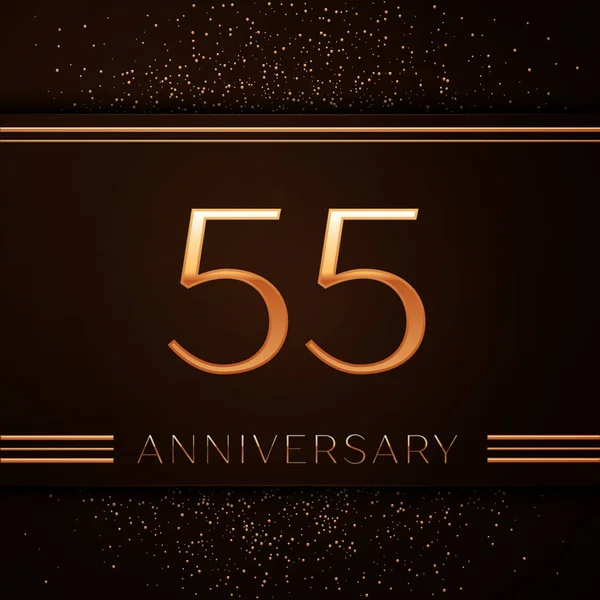 Gerçekçi elli beş yıl yıldönümü kutlama logo. Golden numaraları ve kahverengi zemin üzerine altın konfeti. Doğum günü partin için renkli vektör şablon öğeleri