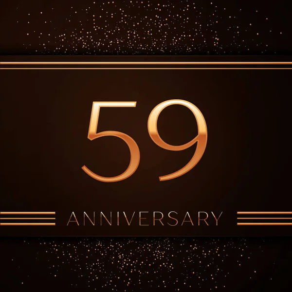 Gerçekçi elli dokuz yıl yıldönümü kutlama logo. Golden numaraları ve kahverengi zemin üzerine altın konfeti. Doğum günü partin için renkli vektör şablon öğeleri