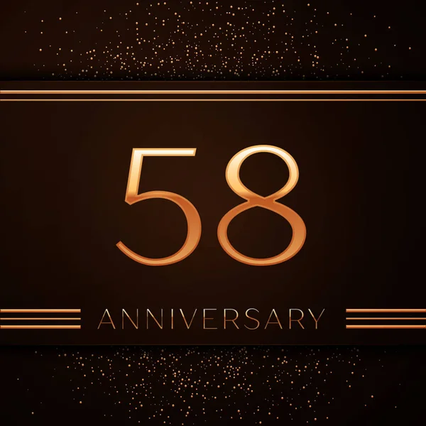 Gerçekçi elli sekiz yıl yıldönümü kutlama logo. Golden numaraları ve kahverengi zemin üzerine altın konfeti. Doğum günü partin için renkli vektör şablon öğeleri