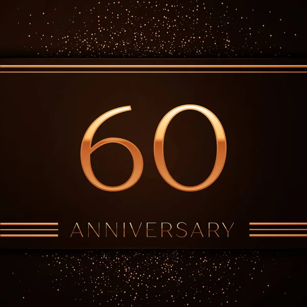 Gerçekçi altmış yıl yıldönümü kutlama logo. Golden numaraları ve kahverengi zemin üzerine altın konfeti. Doğum günü partin için renkli vektör şablon öğeleri