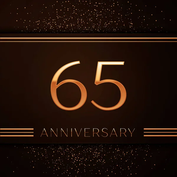 Gerçekçi altmış beş yıl yıldönümü kutlama logo. Golden numaraları ve kahverengi zemin üzerine altın konfeti. Doğum günü partin için renkli vektör şablon öğeleri