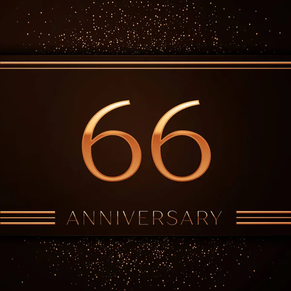 Gerçekçi altmış altı yıl yıldönümü kutlama logo. Golden numaraları ve kahverengi zemin üzerine altın konfeti. Doğum günü partin için renkli vektör şablon öğeleri