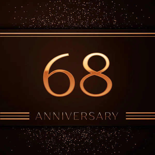 Gerçekçi Altmış sekiz yıl yıldönümü kutlama logo. Golden numaraları ve kahverengi zemin üzerine altın konfeti. Doğum günü partin için renkli vektör şablon öğeleri