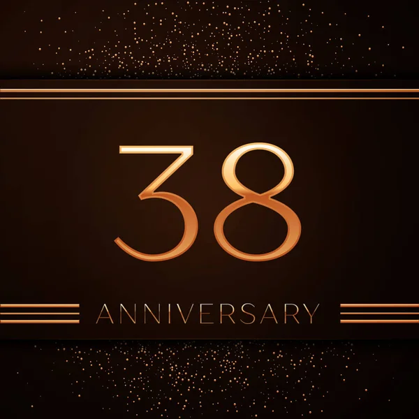 Gerçekçi otuz sekiz yıl yıldönümü kutlama logo. Golden numaraları ve kahverengi zemin üzerine altın konfeti. Doğum günü partin için renkli vektör şablon öğeleri