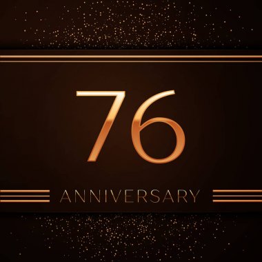 Gerçekçi yetmiş altı yıl yıldönümü kutlama logo. Golden numaraları ve kahverengi zemin üzerine altın konfeti. Doğum günü partin için renkli vektör şablon öğeleri