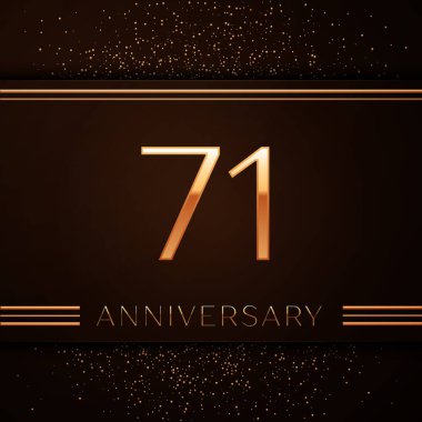 Gerçekçi yetmiş bir yıl yıldönümü kutlama logo. Golden numaraları ve kahverengi zemin üzerine altın konfeti. Doğum günü partin için renkli vektör şablon öğeleri