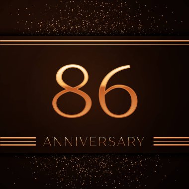 Gerçekçi seksen altı yıl yıldönümü kutlama logo. Golden numaraları ve kahverengi zemin üzerine altın konfeti. Doğum günü partin için renkli vektör şablon öğeleri