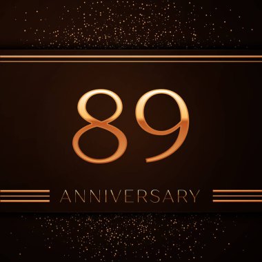 Gerçekçi seksen dokuz yıl yıldönümü kutlama logo. Golden numaraları ve kahverengi zemin üzerine altın konfeti. Doğum günü partin için renkli vektör şablon öğeleri