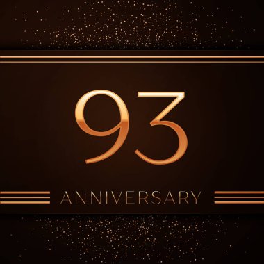Gerçekçi doksan üç yıl yıldönümü kutlama logo. Golden numaraları ve kahverengi zemin üzerine altın konfeti. Doğum günü partin için renkli vektör şablon öğeleri