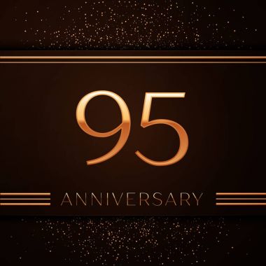 Gerçekçi doksan beş yıl yıldönümü kutlama logo. Golden numaraları ve kahverengi zemin üzerine altın konfeti. Doğum günü partin için renkli vektör şablon öğeleri