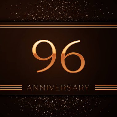 Gerçekçi doksan altı yıl yıldönümü kutlama logo. Golden numaraları ve kahverengi zemin üzerine altın konfeti. Doğum günü partin için renkli vektör şablon öğeleri