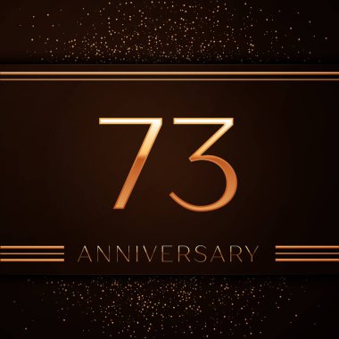 Gerçekçi yetmiş üç yıl yıldönümü kutlama logo. Golden numaraları ve kahverengi zemin üzerine altın konfeti. Doğum günü partin için renkli vektör şablon öğeleri