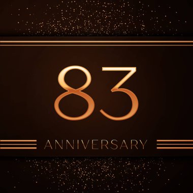 Gerçekçi seksen üç yıl yıldönümü kutlama logo. Golden numaraları ve kahverengi zemin üzerine altın konfeti. Doğum günü partin için renkli vektör şablon öğeleri