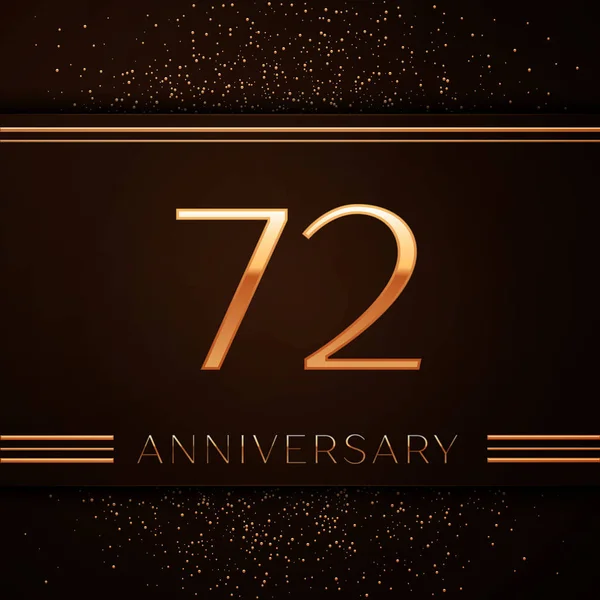 Realistiska sjuttio två år Anniversary Celebration Logotype. Gyllene nummer och gyllene konfetti på brun bakgrund. Färgglada Vector mall-element för din födelsedagsfest — Stock vektor