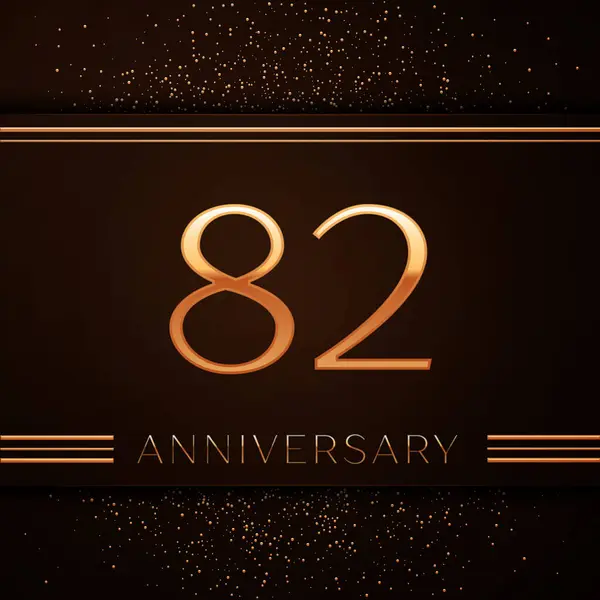 Realistic Eighty two Years Anniversary Celebration Logotype. Golden numbers and golden confetti on brown background. Colorful Vector template elements for your birthday party — Stock Vector