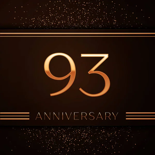 Gerçekçi doksan üç yıl yıldönümü kutlama logo. Golden numaraları ve kahverengi zemin üzerine altın konfeti. Doğum günü partin için renkli vektör şablon öğeleri
