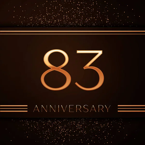 Realistic Eighty three Years Anniversary Celebration Logotype. Golden numbers and golden confetti on brown background. Colorful Vector template elements for your birthday party — Stock Vector