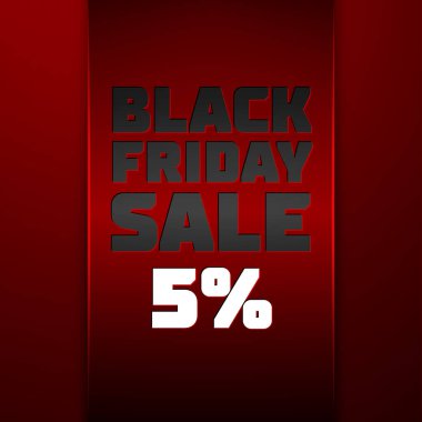 Gerçekçi kırmızı kurdele ile metin siyah Cuma satış %5 indirim kırmızı arka plan için. Renkli gerçekçi plakası, satış, alışveriş, iş Tema için afiş. Tasarımınız için vektör şablonu