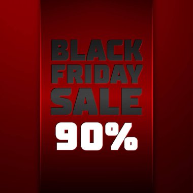 Gerçekçi kırmızı kurdele metin ile siyah Cuma satış indirim kırmızı arka plan için % 90'ı. Renkli etiket, satış, alışveriş, iş Tema için afiş. Tasarımınız için vektör şablonu