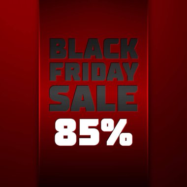 Gerçekçi kırmızı kurdele metin ile siyah Cuma satış indirim kırmızı arka plan için yüzde seksen beş. Renkli etiket, satış, alışveriş, iş Tema için afiş. Tasarımınız için vektör şablonu