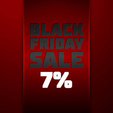 Gerçekçi kırmızı kurdele metin ile siyah Cuma satış indirim kırmızı arka plan için yüzde yedi. Renkli etiket, satış, alışveriş, iş Tema için afiş. Tasarımınız için vektör şablonu