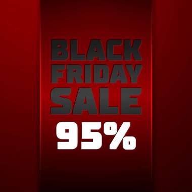 Gerçekçi kırmızı şeridi metin ile siyah Cuma satışı yüzde doksan beş indirim kırmızı arka plan için. Renkli etiket, satış, alışveriş, iş Tema için afiş. Tasarımınız için vektör şablonu