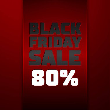 Gerçekçi kırmızı kurdele metin ile siyah Cuma satış indirim kırmızı arka plan için % 80'i. Renkli etiket, satış, alışveriş, iş Tema için afiş. Tasarımınız için vektör şablonu