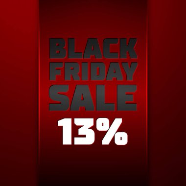 Gerçekçi kırmızı kurdele metin ile siyah Cuma satış on üç yüzde indirim kırmızı arka plan için. Renkli etiket, satış, alışveriş, iş Tema için afiş. Tasarımınız için vektör şablonu