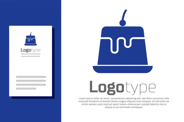 Flan de pudín azul con icono de esmalte de caramelo aislado sobre fondo blanco. Elemento de plantilla de diseño de logotipo. Ilustración vectorial — Archivo Imágenes Vectoriales