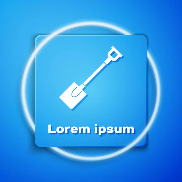 White Garden shovel icon isolated on blue background. Gardening tool. Tool for horticulture, agriculture, farming. Blue square button. Vector Illustration — Stock Vector