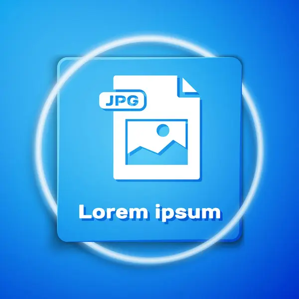 Documento de archivo JPG blanco. Descargar icono del botón de imagen aislado sobre fondo azul. Símbolo archivo JPG. Botón cuadrado azul. Ilustración vectorial — Archivo Imágenes Vectoriales