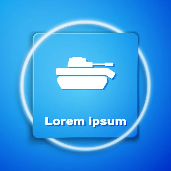 Icône de char militaire blanc isolé sur fond bleu. Bouton carré bleu. Illustration vectorielle — Image vectorielle