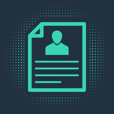 Mavi arkaplanda yeşil Devam simgesi izole edildi. Özgeçmiş başvurusu. Profesyonel personel aranıyor. Personel analizi devam ediyor. Soyut çember rastgele noktalar. Vektör İllüstrasyonu