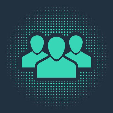 Yeşil Kullanıcılar grubu simgesi mavi arkaplanda izole edildi. Bir grup insan ikonu. İş simgesi - kullanıcı profili simgesi. Soyut çember rastgele noktalar. Vektör İllüstrasyonu