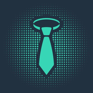 Mavi arkaplanda yeşil kravat simgesi izole edildi. Boyunbağı ve boyun bezi sembolü. Soyut çember rastgele noktalar. Vektör İllüstrasyonu