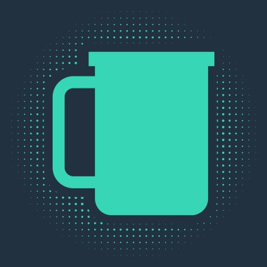 Yeşil kahve fincanı resmi mavi arkaplanda izole edilmiş. Çay fincanı. Sıcak içecek kahvesi. Soyut çember rastgele noktalar. Vektör İllüstrasyonu