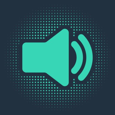 Yeşil Hoparlör ses simgesi - ses ses sembolü, medya müzik simgesi mavi arkaplanda izole edilmiş. Soyut çember rastgele noktalar. Vektör İllüstrasyonu