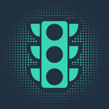 Mavi arkaplanda yeşil trafik ışığı simgesi izole edildi. Soyut çember rastgele noktalar. Vektör İllüstrasyonu