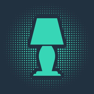 Mavi arkaplanda yeşil masa lambası simgesi izole edildi. Soyut çember rastgele noktalar. Vektör İllüstrasyonu