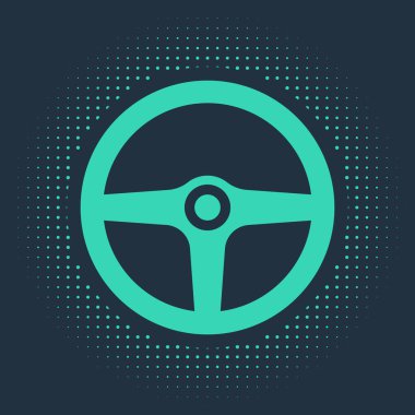 Yeşil direksiyon simgesi mavi arkaplanda izole edildi. Araba tekeri ikonu. Soyut çember rastgele noktalar. Vektör İllüstrasyonu