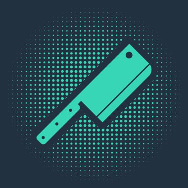 Yeşil Et Helikopteri simgesi mavi arkaplanda izole edildi. Et için mutfak bıçağı. Kasap bıçağı. Soyut çember rastgele noktalar. Vektör İllüstrasyonu