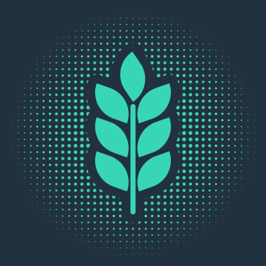 Pirinç, buğday, mısır, yulaf, çavdar ve mavi arka planda izole edilmiş arpa ikonu. Buğday ekmeği sembolleri. Tarım buğdayı. Soyut çember rastgele noktalar. Vektör İllüstrasyonu