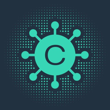 Yeşil Kopyalama Ağı simgesi mavi arkaplanda izole edildi. İçerik ağ sembolü. Telif hakkı işareti. Kopyalama ağı işareti. Soyut çember rastgele noktalar. Vektör İllüstrasyonu