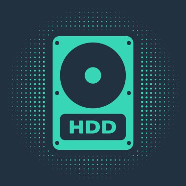 Mavi arkaplanda Yeşil Disk Sürücüsü simgesi izole edildi. Soyut çember rastgele noktalar. Vektör İllüstrasyonu