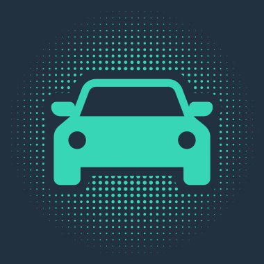 Mavi arkaplanda yeşil araba simgesi izole edildi. Soyut çember rastgele noktalar. Vektör İllüstrasyonu