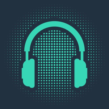 Mavi arkaplanda yeşil kulaklık simgesi izole edildi. Kulaklık işareti. Müzik, hizmet, iletişim ve operatör için kavramsal nesne. Soyut çember rastgele noktalar. Vektör İllüstrasyonu