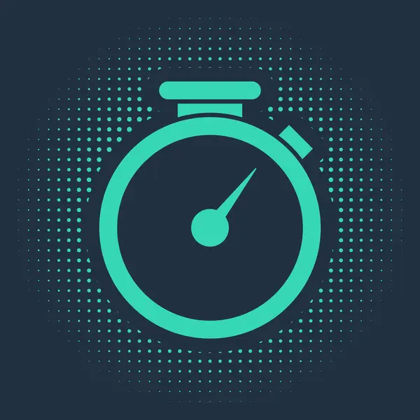 Πράσινο Stopwatch εικονίδιο απομονώνονται σε μπλε φόντο. Χρονόμετρο. Αφηρημένες τυχαίες τελείες. Εικονογράφηση διανύσματος — Διανυσματικό Αρχείο